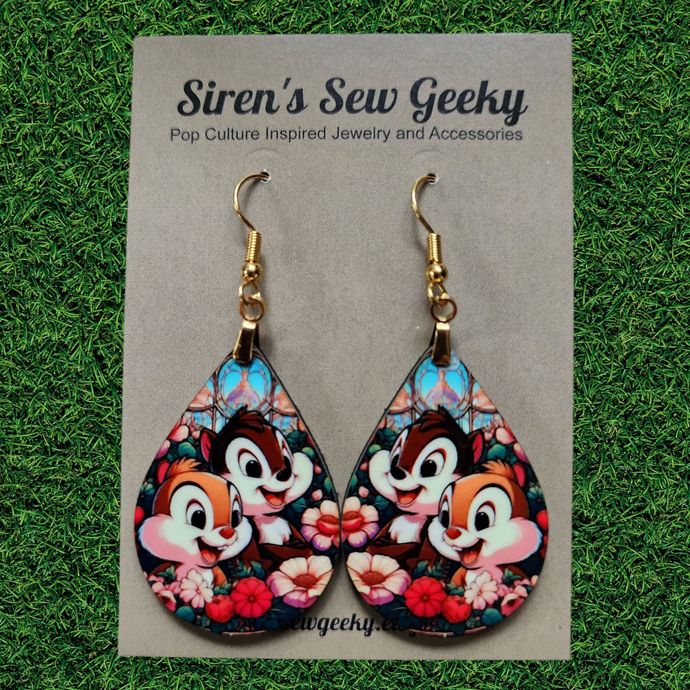 Chip and Dale Floral Earrings Chipmunks Disney